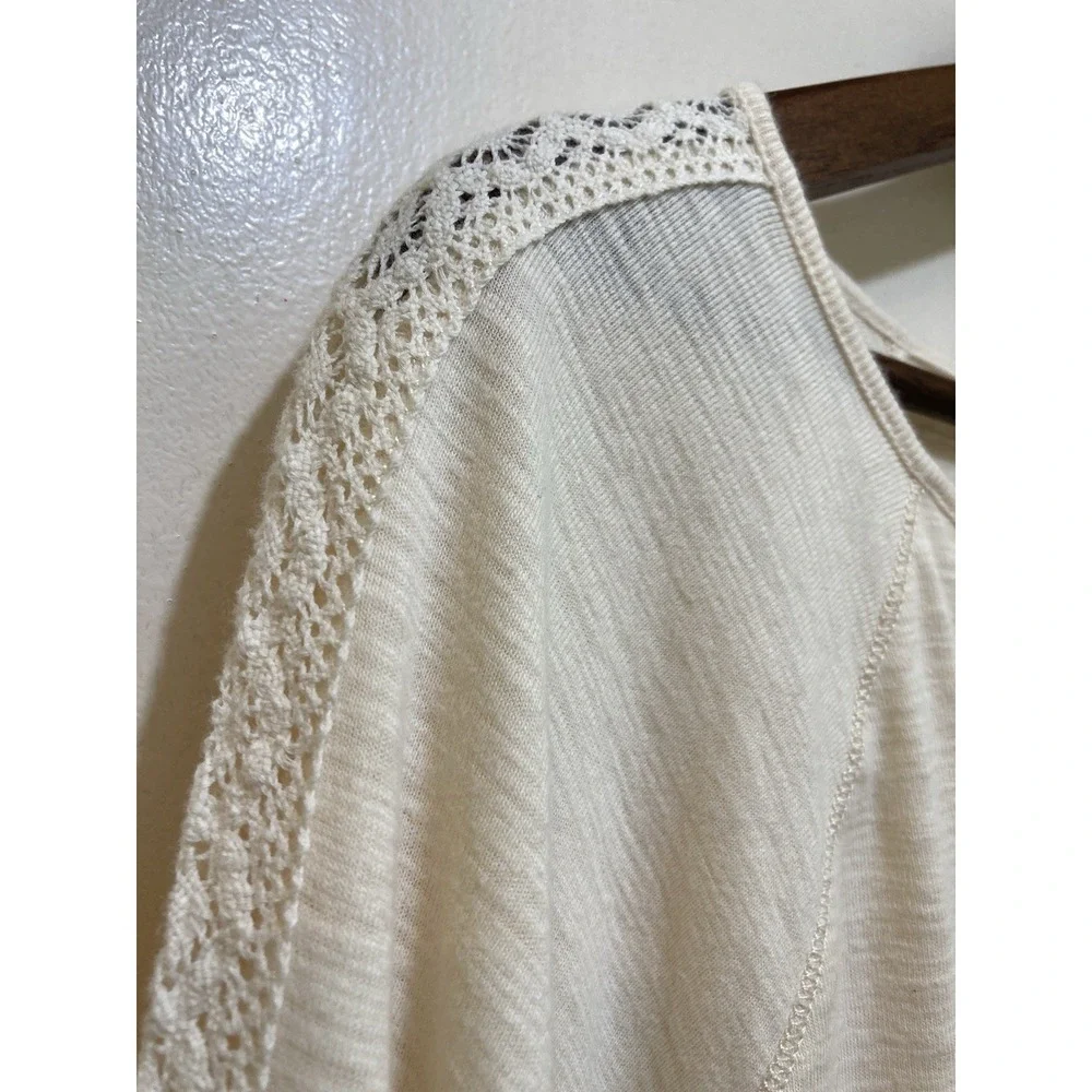Chaps Womens Henley Shirt‎ L Ivory Lace Trim Long Sleeve Boho Soft Girl Cottage